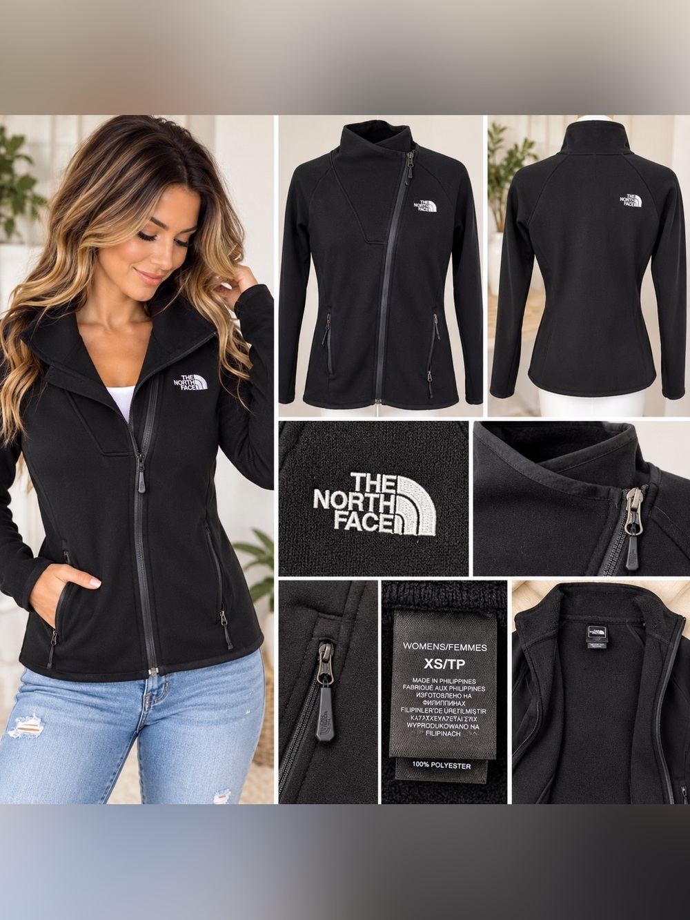 The North Face Womenโs Black Full-Zip Jacket โ Size XS